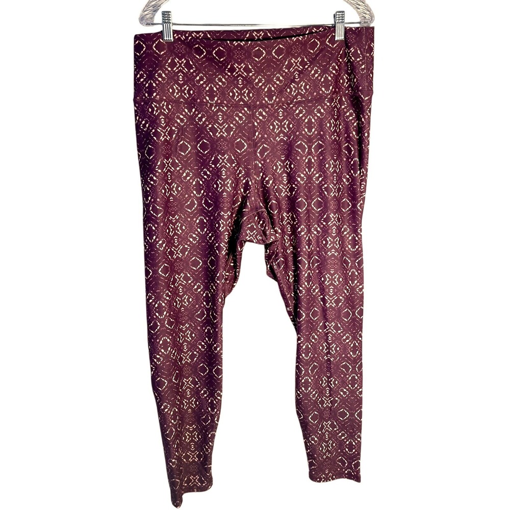 Fabletics Leggings Women 1X Plum Geometric High Waisted‎ Cropped Activewear Gym